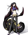  artist_request azami_(pokemon) breasts elbow_gloves frontier_brain gen_3_pokemon gloves high_heels highres large_breasts long_hair midriff multicolored_hair navel pokemon pokemon_(creature) red_eyes seviper shoes smile two-tone_hair very_long_hair 