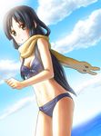  akiyama_mio bad_id bad_pixiv_id bikini black_eyes black_hair breasts cleavage cloud day front-tie_top k-on! kozuka long_hair medium_breasts scarf sky solo swimsuit wind 