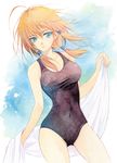  agahari aqua_background black_swimsuit blue_eyes hair_tubes kayleigh_glanzelius one-piece_swimsuit open_towel orange_hair otome_wa_boku_ni_koishiteru short_hair smile solo swimsuit towel 