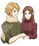  1girl alternate_costume bad_id bad_pixiv_id brown_hair link o-yuki pointy_ears princess_zelda simple_background the_legend_of_zelda the_legend_of_zelda:_twilight_princess winter_clothes 