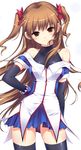  bare_shoulders black_legwear blush brown_eyes brown_hair hair_ribbon long_hair ogata_rina ribbon shirahane_nao smile solo thighhighs twintails white_album zettai_ryouiki 