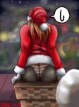  artist_request ass black_legwear brown_hair chimney christmas copyright_request crotch_seam dated from_behind gloves lowres panties panties_under_pantyhose pantyhose sack santa_costume solo speech_bubble spoken_sweatdrop striped striped_panties stuck sweatdrop underwear 