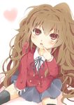  aisaka_taiga bad_id bad_pixiv_id brown_eyes brown_hair long_hair looking_up migu_(migu_room) school_uniform solo thighhighs toradora! 