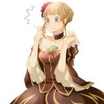  0930erina 1girl bad_id bad_pixiv_id beatrice between_breasts blonde_hair bow breasts cleavage dress flower frills hair_ornament medium_breasts pink_bow solo umineko_no_naku_koro_ni 