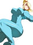  ario blonde_hair blue_eyes bodysuit metroid ponytail samus_aran zero_suit 