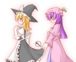  apron blonde_hair blush book dress hat holding kirisame_marisa multiple_girls patchouli_knowledge profile purple_eyes purple_hair tears telya touhou witch_hat yellow_eyes 