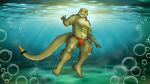  16:9 4k absurd_res anthro barefoot clothed clothing feet hi_res looking_at_viewer male muscular persegan scalie solo swimwear underwater water 