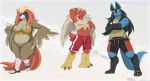  2019 anthro anthrofied avian blaziken canid canine clothing den_(zerofox1000) fan_character female lucario male mammal millie_p_geot nintendo pidgeot pok&eacute;mon pok&eacute;mon_(species) ricky_(zerofox1000) simple_background swimwear video_games white_background zerofox1000 