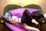  anthro clothed clothing dragon female hair hi_res horn lemonadeadopts lying on_back sherri_aura sleeping sofa solo wings 