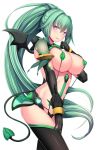  1girl bangs blush breasts covered_nipples daiaru dark_persona gloves green_hair green_heart highres large_breasts long_hair looking_at_viewer neptune_(series) open_mouth ponytail smile solo very_long_hair yellow_eyes 