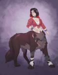  breasts canid canine canis clothing collar female human implied_transformation mammal otherwords plaid post_transformation redshift solo spiked_collar spikes taur torn_clothing wolf 