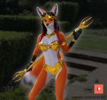  3d_(artwork) anthro canid canine digital_media_(artwork) female fire_princess fox happy mammal setup1337 solo staff 