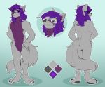  anonymus eyewear fur glasses grey_fur hair hi_res male model_sheet purple_eyes purple_fur purple_hair zindo 