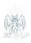  2016 anthro canid canine citrinelle digital_media_(artwork) feathered_wings feathers female hi_res mammal simple_background sketch smile solo wings 