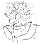  2019 anthro canid canine clothing fox kobi_lacroix mammal multi_face multi_tail speech_bubble text 