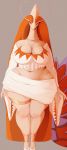  3_fingers anthro anthrofied big_breasts biped breasts cleavage clothed clothing female hair hi_res hurikata marine milotic navel nintendo pok&eacute;mon pok&eacute;mon_(species) pok&eacute;morph red_eyes red_hair simple_background solo thick_thighs video_games voluptuous wide_hips 