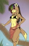  2018 anthro breasts brown_eyes brown_fur brown_nose canid canine canis domestic_dog female fluff-kevlar fur hair mammal navel smile solo 