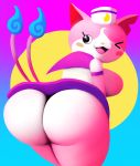  absurd_res asian_mythology big_butt blush blush_stickers bottomwear breasts butt clothing east_asian_mythology felid feline female hi_res ikiki japanese_mythology looking_back mammal mythology one_eye_closed presenting presenting_hindquarters sailornyan side_boob skirt solo standing video_games wink yo-kai_watch yōkai 