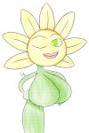  2019 big_breasts breasts conker&#039;s_bad_fur_day digital_media_(artwork) female flora_fauna flower green_eyes hi_res humanoid justybusty lipstick looking_at_viewer makeup miss_sunflower nintendo not_furry one_eye_closed plant rareware signature smile solo standing sunflower video_games wink 