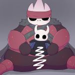  1:1 anal big_dom_small_sub black_skin blush censored clothing featureless grey_background hi_res hollow_knight male male/male mixeeeel overweight overweight_male simple_background size_difference sweat 