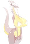  2018 anthro areola big_areola big_breasts blush breasts clothed clothing dragon female glistening hair horn invalid_tag looking_at_viewer purple_body rikuta sex simple_background solo underwear voluptuous white_background white_hair yellow_body 
