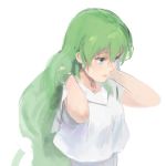  1girl alice_carroll aria blue_eyes collarbone green_hair hair_between_eyes hand_in_hair kuroko_(piii) long_hair parted_lips sailor_collar shirt short_sleeves simple_background sketch solo upper_body very_long_hair white_background white_sailor_collar white_shirt 