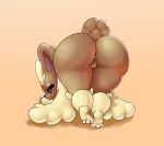  all_fours anthro anus big_butt brown_fur butt female fur lagomorph lickagoat long_ears looking_at_viewer lopunny mammal nintendo nude pok&eacute;mon pok&eacute;mon_(species) pussy simple_background solo video_games yellow_fur 