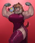  abs ambiguous_gender animal_humanoid biceps big_breasts blue_eyes blush breasts brown_hair canid canid_humanoid canine canine_humanoid chinese_clothing chinese_dress clothed clothing dog_humanoid dress felicia_(krekk0v) female female_focus flexing gloves hair hi_res huge_breasts humanoid krek krekk0v legwear machine mammal mammal_humanoid multicolored_hair muscular muscular_female one_eye_closed robot smile solo_focus tailwag thigh_highs tongue tongue_out white_hair wink 