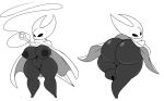  areola cloak clothing female hi_res hollow_knight hornet_(hollow_knight) kirbot12 melee_weapon monochrome mostly_nude nipples pussy solo vessel_(species) weapon 