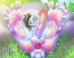  5_fingers 5_toes anthro anus balls barefoot big_anus big_butt big_ears big_penis butt denatontr feet fingers foot_focus humanoid_feet humanoid_hands lagomorph leporid male mammal penis purple_eyes rabbit signature soles solo toes 