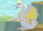  2019 alternate_species badumsquish blonde_hair bubble derpy_hooves_(mlp) dragon dragonification female friendship_is_magic hair hi_res horn my_little_pony scalie sitting solo western_dragon wings 