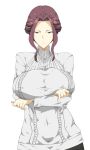  1girl arms_under_breasts bangs breasts closed_mouth commentary_request covered_nipples crossed_arms grey_eyes grey_sweater hair_up hukii large_breasts looking_at_viewer mature mirelia_q_melromarc purple_hair sweater tate_no_yuusha_no_nariagari turtleneck turtleneck_sweater 