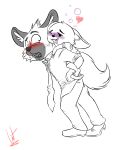  &lt;3 absurd_res aggressive_retsuko anthro blush canid canine carrying clothed clothing cute_fangs drooling drunk duo female fennec fenneko footwear fox fur haida happy hi_res hyaenid inner_ear_fluff larger_male male mammal necktie piggyback saliva sanrio shocked shoes size_difference smaller_female spots spotted_fur tongue tongue_out wastedtime 