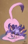  2018 all_fours anthro ass_up felid feline female fluff-kevlar fur hair looking_at_viewer mammal nude op&eacute;ra_kranz pink_fur purple_hair raised_tail red_eyes solatorobo video_games 