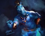  2019 aladdin anthro blue_skin digital_media_(artwork) disney equid equine genie horse laser_(artist) mammal meme muscular nipples ponytail smile solo 