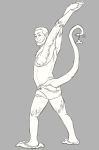  2019 butt grey_background hornbuckle human_to_anthro long_arms male mammal monkey prehensile_feet prehensile_tail primate simple_background solo species_transformation spider_monkey stretching transformation 