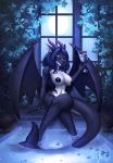  2019 andyd anthro areola big_breasts breasts dragon female fin horn membrane_(anatomy) membranous_wings nipples non-mammal_breasts partially_submerged purple_eyes solo water wings 