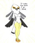  accipitriform aggressive_retsuko anthro avian beak bird breasts digital_media_(artwork) eyes_closed female looking_at_viewer non-mammal_breasts sanrio secretary_bird secretary_washimi simple_background solo vallycuts 