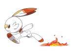  absurdres artist_request closed_mouth fire from_side full_body furry gen_8_pokemon highres no_humans official_art orange_eyes outline pokemon pokemon_(creature) pokemon_(game) pokemon_swsh profile running scorbunny solo transparent_background white_outline 