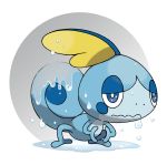 artist_request blue_eyes closed_mouth full_body gen_8_pokemon half-closed_eyes highres looking_at_viewer no_humans official_art outline pokemon pokemon_(creature) pokemon_(game) pokemon_swsh puddle sobble solo squatting transparent transparent_background water wavy_mouth wet white_outline 