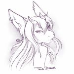  anthro dragon drakari ear_piercing ear_ring female frown fur furred_dragon graphite_(artwork) hair horn long_hair looking_at_viewer looking_back pencil_(artwork) piercing princessrei simple_background sketch solo solo_focus tala_draeis traditional_media_(artwork) white_background 