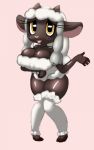  anthro anthrofied big_breasts bit-small blush bovid breasts caprine clothed clothing female fur horn mammal nintendo open_mouth pigtails pok&eacute;mon pok&eacute;mon_(species) pok&eacute;morph simple_background smile solo video_games white_fur wool wooloo 