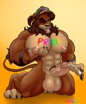  2019 anthro balls biceps claws cum digital_drawing_(artwork) digital_media_(artwork) english_text erection felid feline fur gay_pride hair horn humanoid_penis lion looking_at_viewer male mammal muscular muscular_male nipples nude open_mouth orgasm pantherine pecs penis shawd simple_background smile solo teeth text tongue 