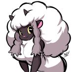  2019 anthro anthrofied awdtwit black_eyes bovid breasts caprine female fur hair horizontal_pupils looking_at_viewer mammal nintendo pink_nose pok&eacute;mon pok&eacute;mon_(species) pok&eacute;morph simple_background solo video_games white_background white_fur wooloo 