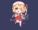  1girl blonde_hair bow crystal fang flandre_scarlet hat hat_bow hat_ribbon laevatein mob_cap red_skirt ribbon skirt solo standing takochan7000 the_embodiment_of_scarlet_devil touhou wings 