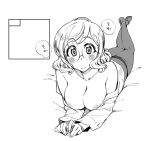  1girl areola_slip areolae bare_shoulders blonde_hair blush breasts glasses kusanagi_tonbo large_breasts lying monochrome on_stomach open_clothes open_shirt original panties pantyhose short_hair solo underwear 