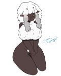  2019 anthro anthrofied blush bottomless bovid breasts butt caprine clothed clothing cosmicscourge embarrassed female fur looking_at_viewer mammal nintendo pok&eacute;mon pok&eacute;mon_(species) pok&eacute;morph pseudo_clothing pussy simple_background thick_thighs video_games wool wooloo 