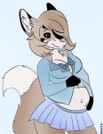  2019 absurd_res anthro biped black_ears black_fur black_markings blue_pupils breasts canid canine cleavage clothed clothing detailed_background digitigrade dipstick_ears dipstick_tail eyelashes female fennec fluffy fluffy_tail folding_fan fox fur hantomei hazel_rin hi_res long_ears long_tail mammal markings multicolored_ears multicolored_tail nanachi nanachi_hantomei pink_lips pink_nose portrait pregnant red_eyes signature simple_background smile solo tan_ears tan_fur tan_hair tan_tail two_tone_ears two_tone_tail white_tail 