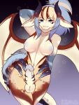  2019 anthro balls blue_hair dickgirl dragon hair intersex lunarii nude penis simple_background smile solo standing 