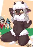  2019 anthro blush breasts digital_media_(artwork) female group horn human kneeling looking_at_viewer lucario mammal nintendo nipples nude open_mouth pok&eacute;ball pok&eacute;mon pok&eacute;mon_(species) pussy video_games wolflong wooloo 